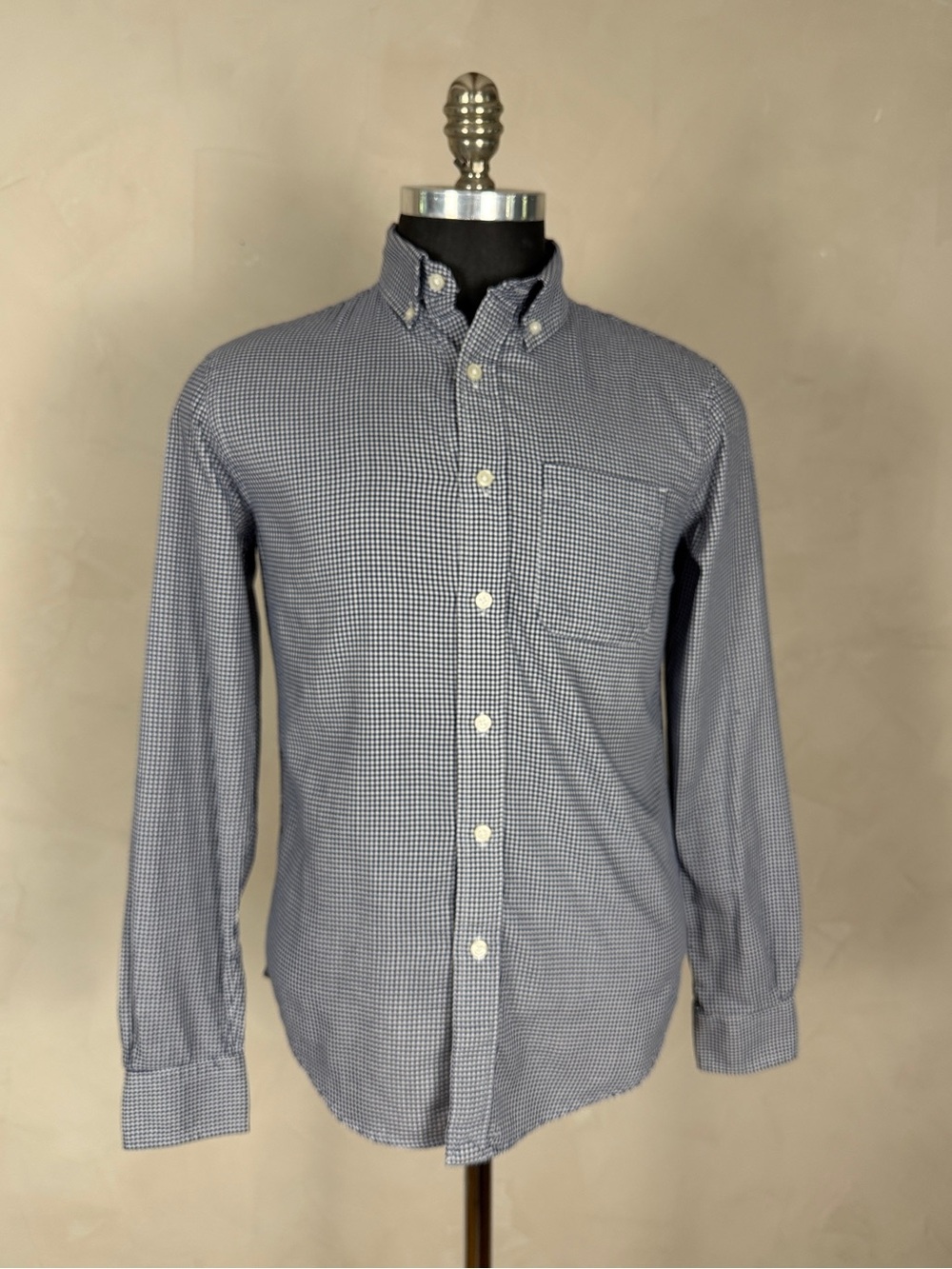 Club Monaco Men’s Navy White Gingham Slim Fit Button Down Shirt Size XS